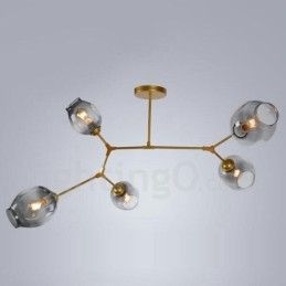 Lustre moderno contemporâneo de 5 luzes com abajur de vidro