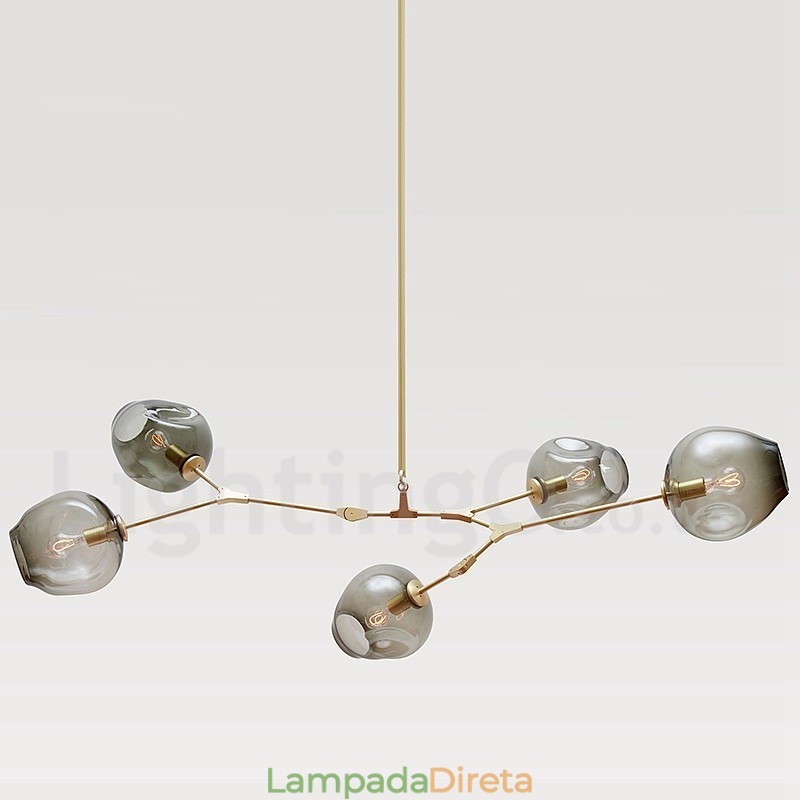 Lustre moderno contemporâneo de 5 luzes com abajur de vidro
