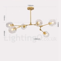 Lustre moderno contemporâneo de 6 luzes com cúpula de vidro transparente e luz