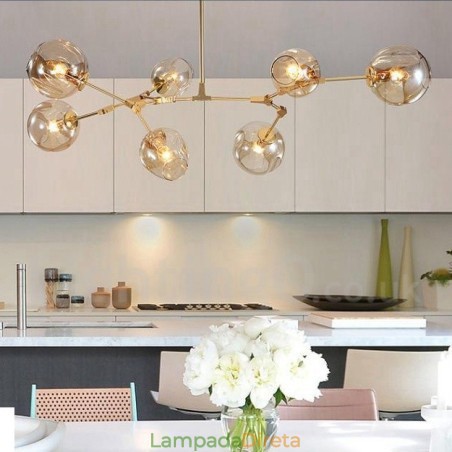 Lustre moderno contemporâneo de 7 luzes com cúpula de vidro transparente e lâmpada Lustre moderno contemporâneo de 7 luzes com cúpula de vidro transparente e lâmpada