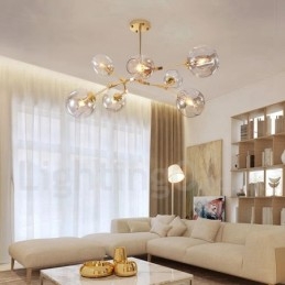 Lustre moderno contemporâneo de 7 luzes com cúpula de vidro transparente e lâmpada