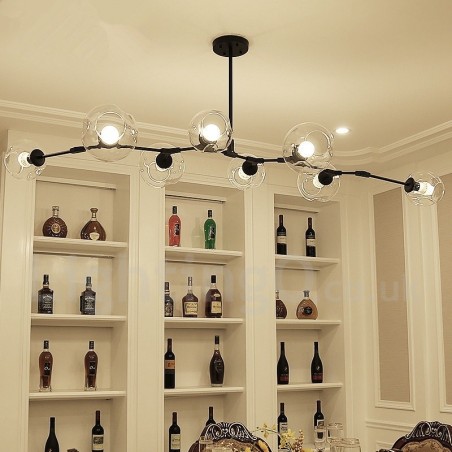 Lustre moderno contemporâneo de 8 luzes com cúpula de vidro transparente e lâmpada (preto dourado) Lustre moderno contemporâneo de 8 luzes com cúpula de vidro transparente e lâmpada (preto dourado)