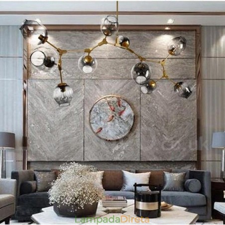 Lustre dourado de 10 luzes com cúpula de vidro, estilo contemporâneo moderno Lustre dourado de 10 luzes com cúpula de vidro, estilo contemporâneo moderno