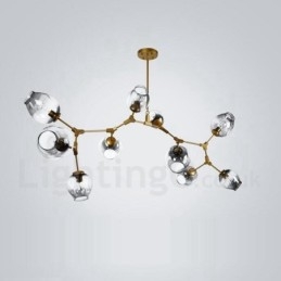 Lustre dourado de 10 luzes com cúpula de vidro, estilo contemporâneo moderno