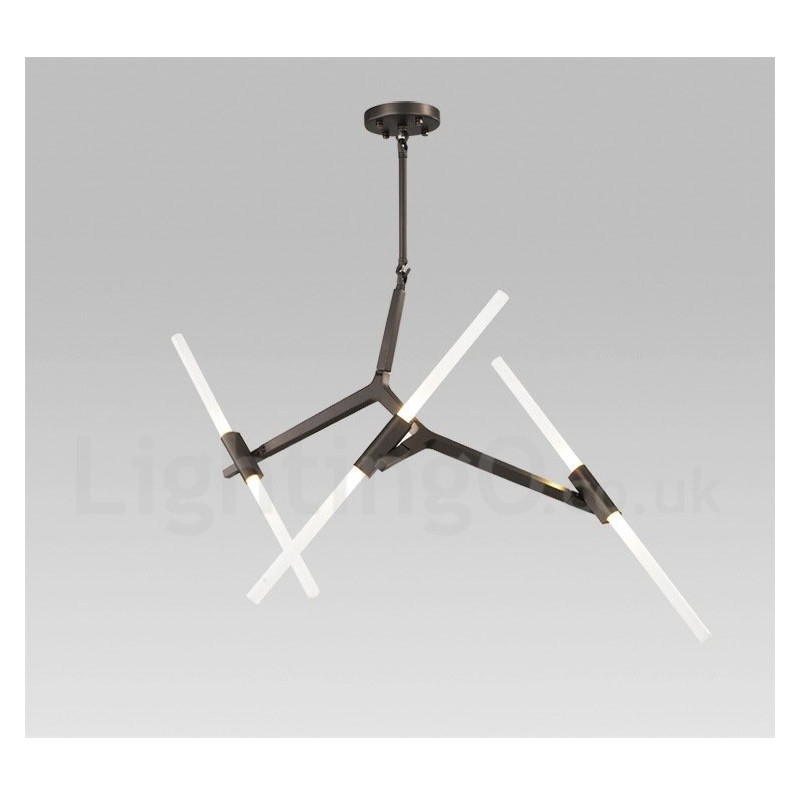 Lustre moderno contemporâneo de 6 luzes e 2 níveis (preto dourado)