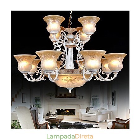 Lustre Branco Quinze Luzes Padrão Vidro Sombra Mão Dourado Europeu Retro Clássico Lustre Branco Quinze Luzes Padrão Vidro Sombra Mão Dourado Europeu Retro Clássico