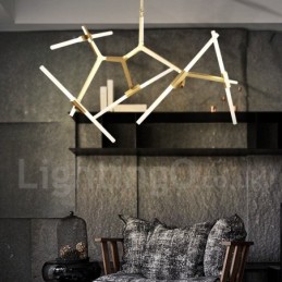 Lustre moderno contemporâneo de 10 luzes (preto dourado)