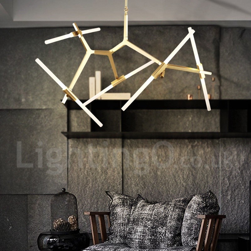 Lustre moderno contemporâneo de 10 luzes (preto dourado)