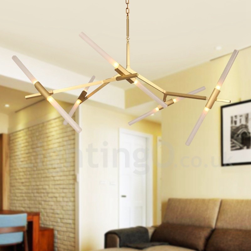 Lustre moderno contemporâneo de 10 luzes (preto dourado)
