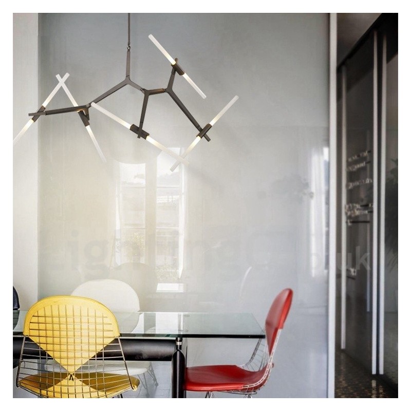 Lustre moderno contemporâneo de 10 luzes (preto dourado)
