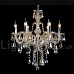 Lustre moderno de cristal K9 cor conhaque vintage retrô com 6 luzes
