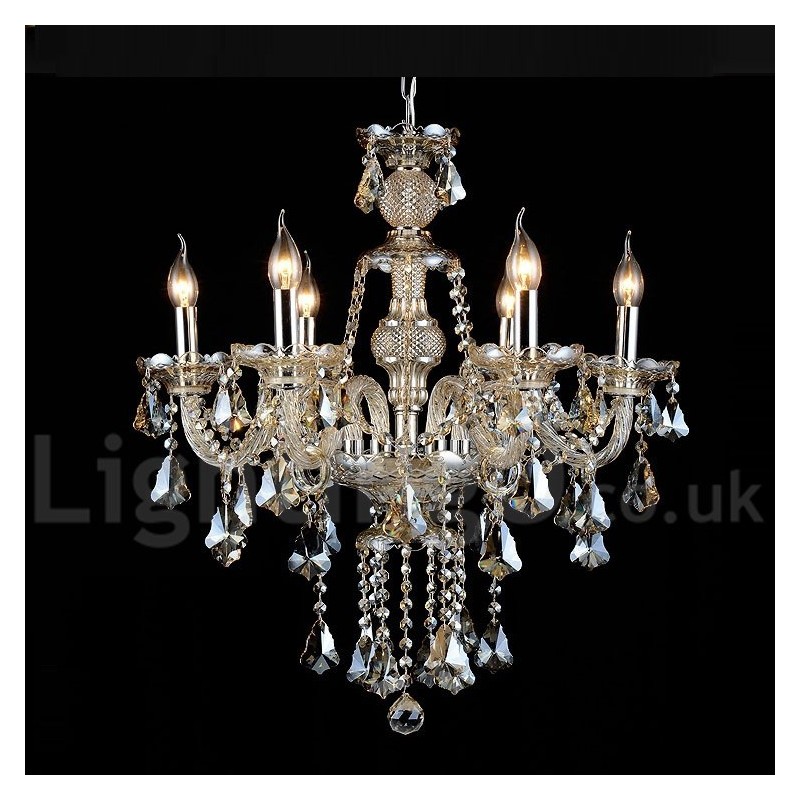 Lustre moderno de cristal K9 cor conhaque vintage retrô com 6 luzes