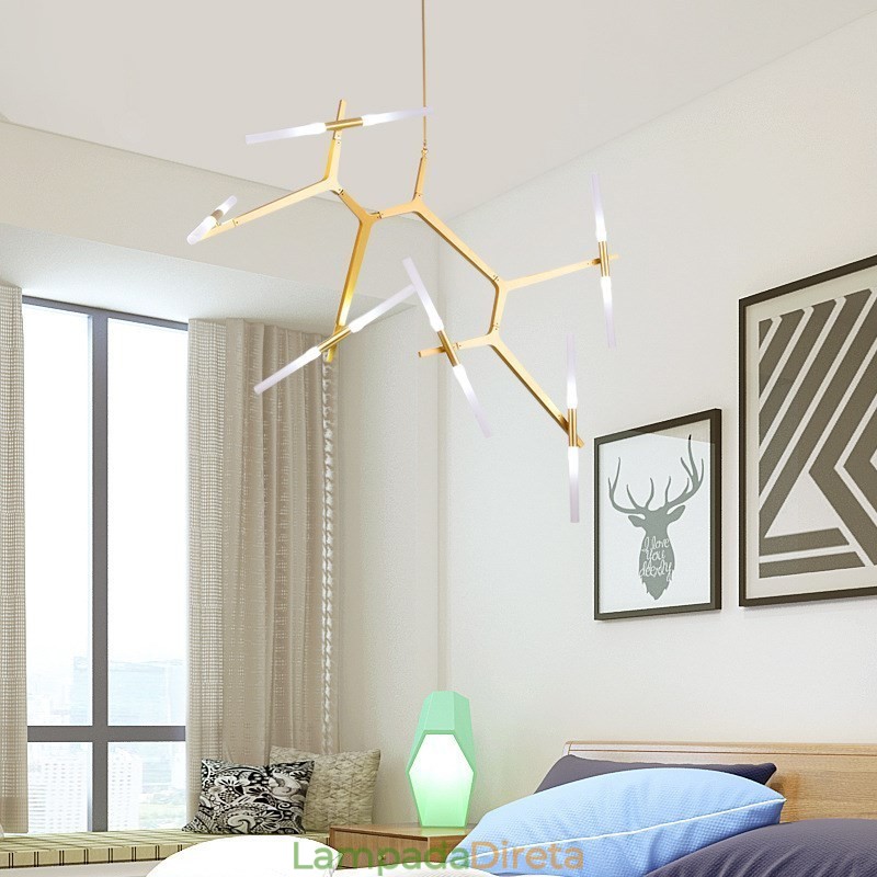 Lustre moderno contemporâneo de 12 luzes (preto dourado)