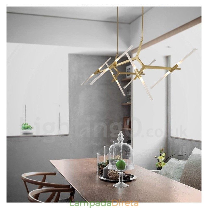 Lustre moderno contemporâneo de 12 luzes (preto dourado)
