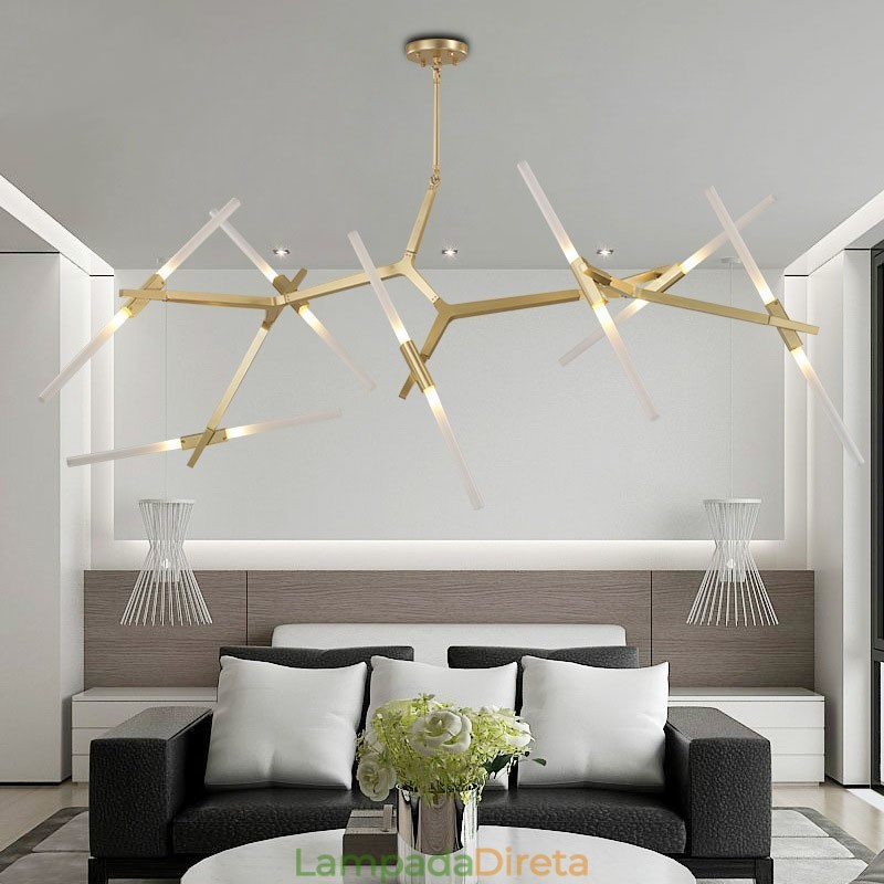 Lustre moderno contemporâneo de 14 luzes (preto dourado)