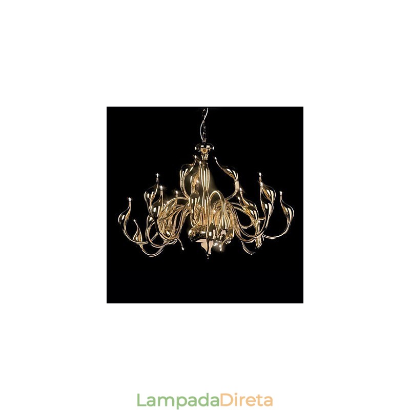 Lustre moderno 24 luzes G4 banhado a ouro