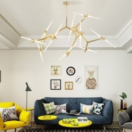Lustre moderno contemporâneo de 20 luzes (preto dourado)