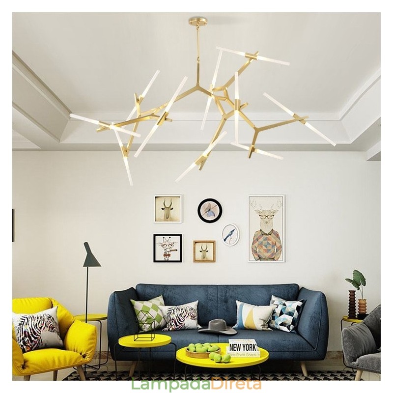 Lustre moderno contemporâneo de 20 luzes (preto dourado)