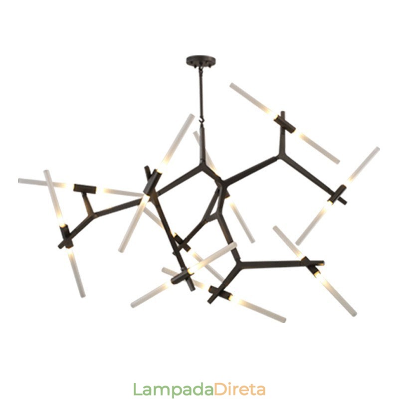 Lustre moderno contemporâneo de 20 luzes (preto dourado)