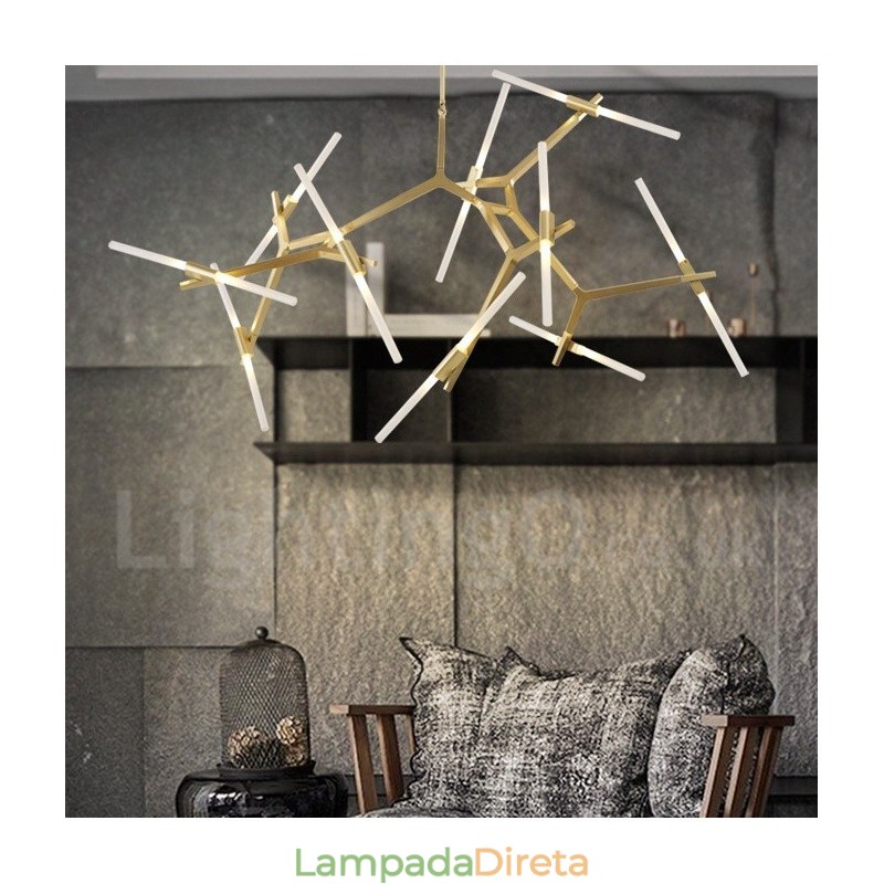 Lustre moderno contemporâneo de 20 luzes (preto dourado)