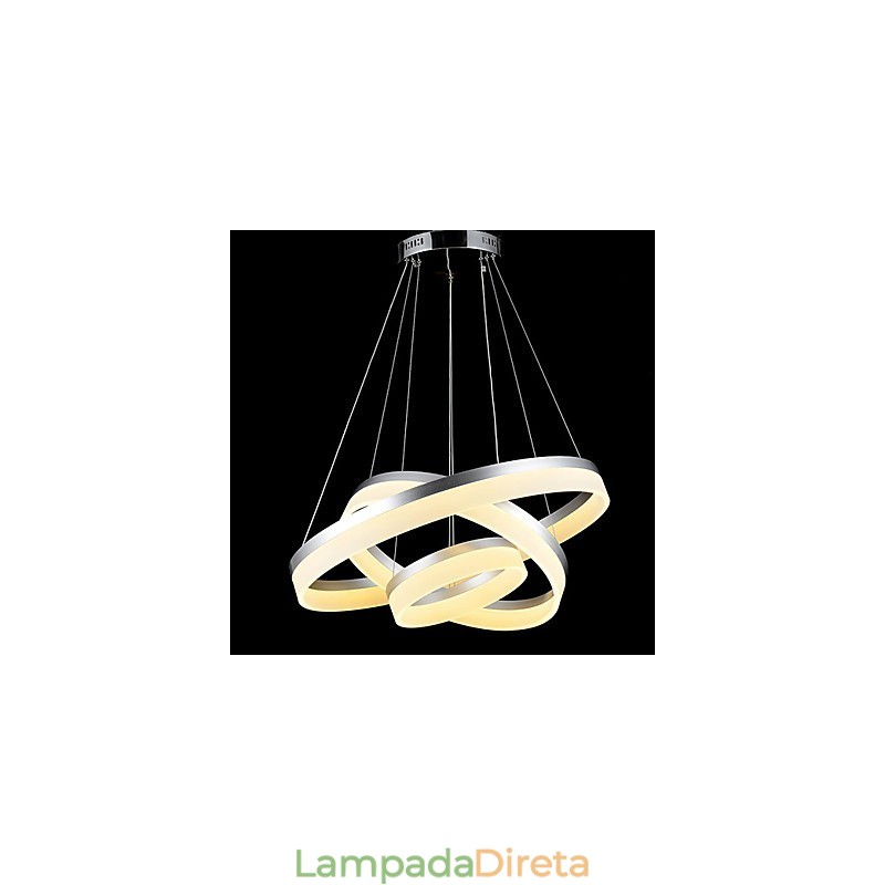 Luminária pendente redonda moderna, luminárias de acrílico, luminárias de teto luxuosas com três anéis
