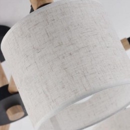 Lustre moderno contemporâneo de madeira com 6 luzes e tecido de tambor (preto e branco)