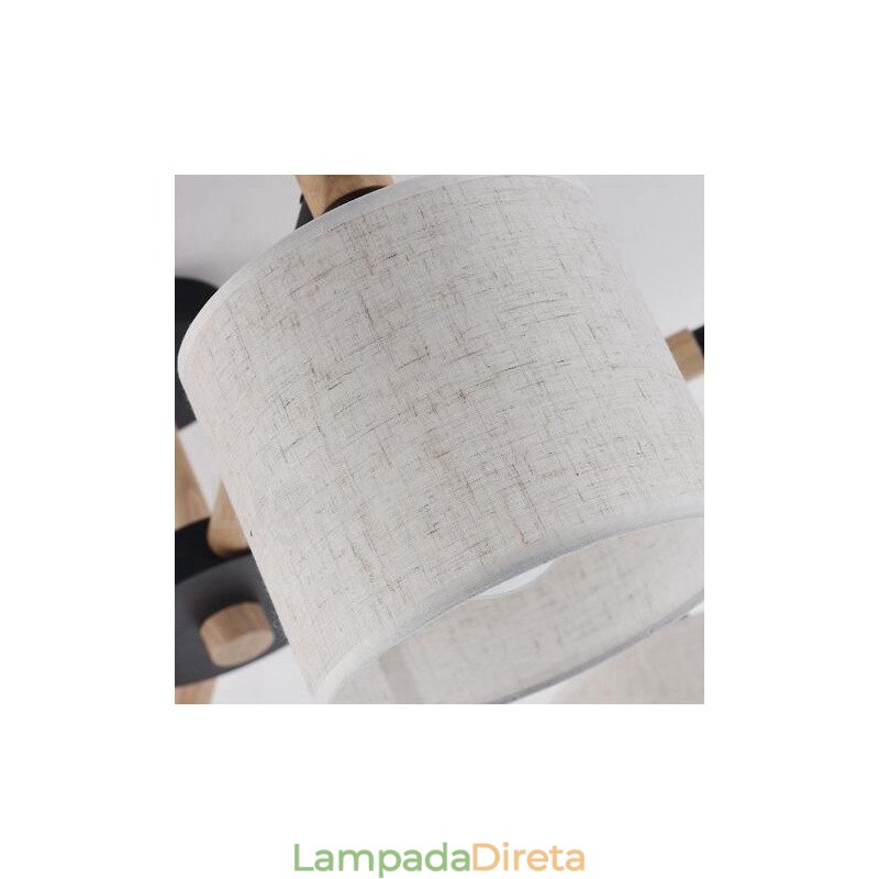 Lustre moderno contemporâneo de madeira com 6 luzes e tecido de tambor (preto e branco)
