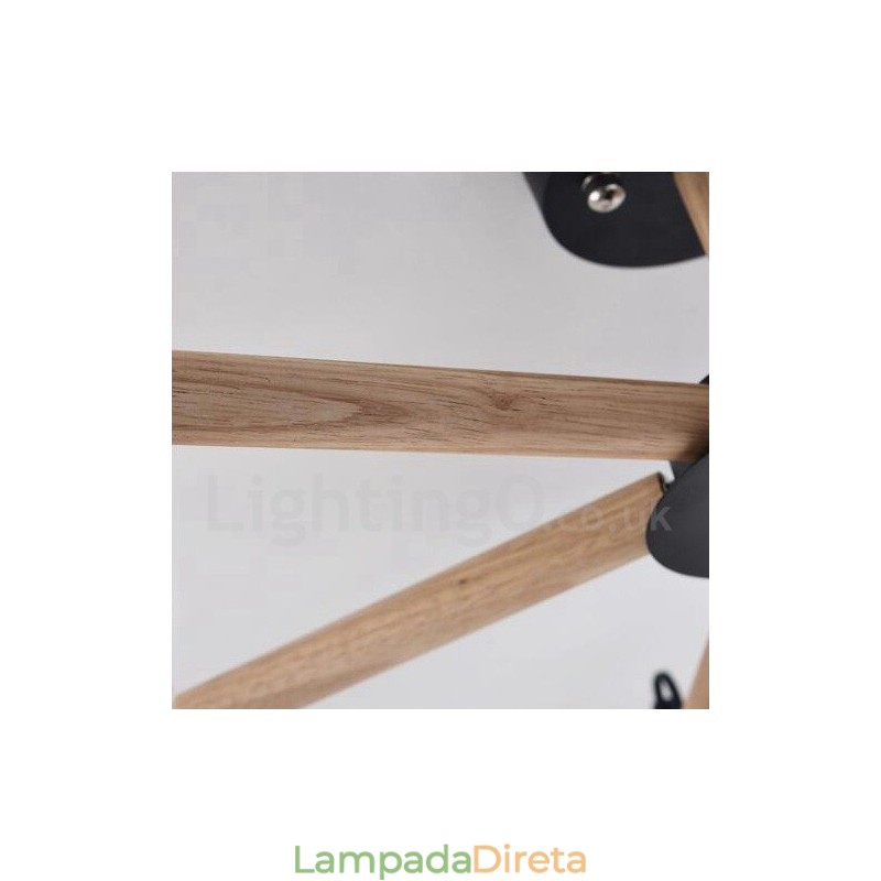 Lustre moderno contemporâneo de madeira com 6 luzes e tecido de tambor (preto e branco)
