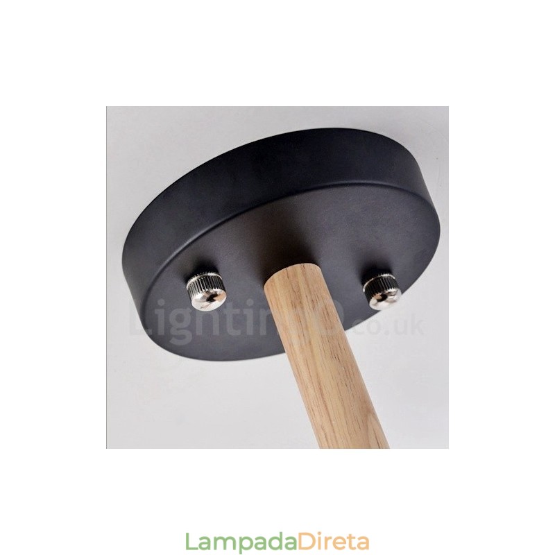 Lustre moderno contemporâneo de madeira com 6 luzes e tecido de tambor (preto e branco)