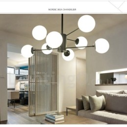 Lustre de metal preto, moderno, contemporâneo, de 8 luzes, 2 níveis, com cúpula de vidro