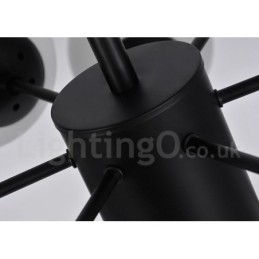 Lustre de metal preto, moderno, contemporâneo, de 8 luzes, 2 níveis, com cúpula de vidro