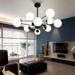 Lustre de metal preto de 12 luzes e 2 níveis com cúpula de vidro estilo contemporâneo moderno