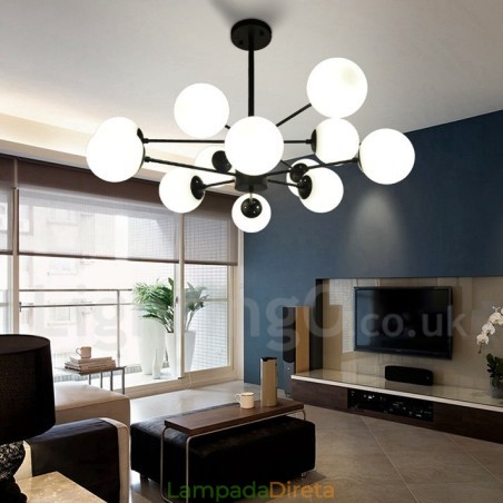Lustre de metal preto de 12 luzes e 2 níveis com cúpula de vidro estilo contemporâneo moderno Lustre de metal preto de 12 luzes e 2 níveis com cúpula de vidro estilo contemporâneo moderno