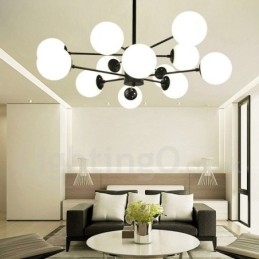 Lustre de metal preto de 12 luzes e 2 níveis com cúpula de vidro estilo contemporâneo moderno