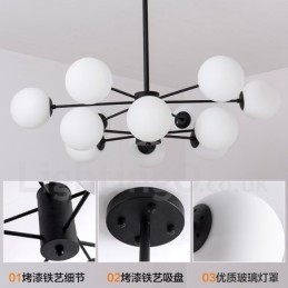 Lustre de metal preto de 12 luzes e 2 níveis com cúpula de vidro estilo contemporâneo moderno