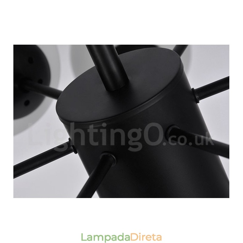 Lustre de metal preto de 12 luzes e 2 níveis com cúpula de vidro estilo contemporâneo moderno