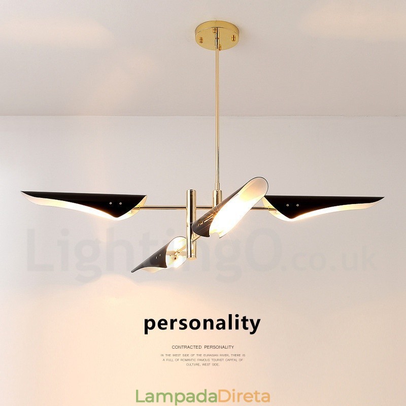 Lustre moderno contemporâneo de 2 níveis e 4 luzes