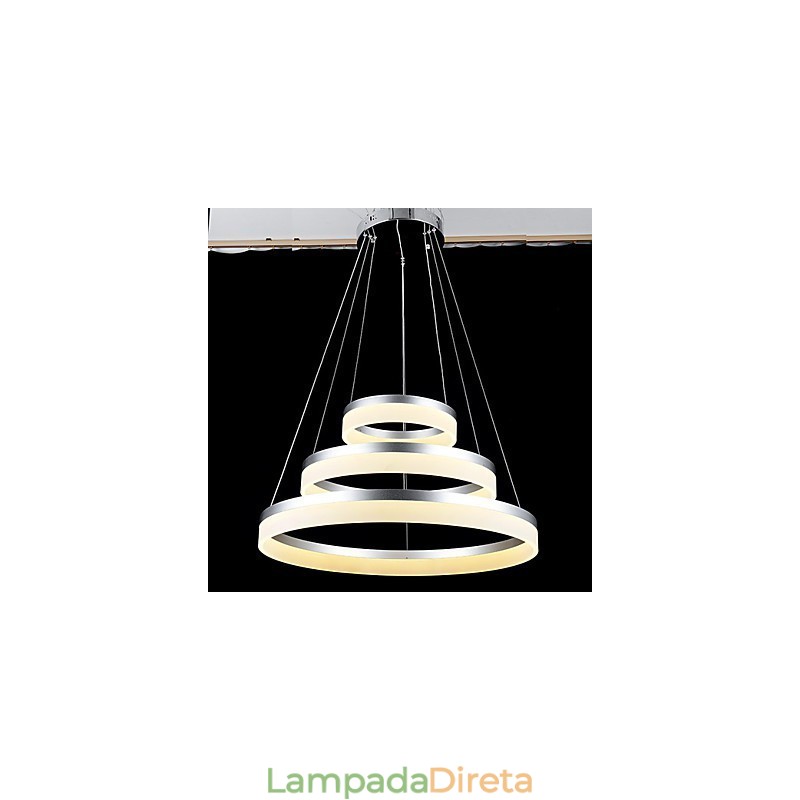 Luminária pendente redonda moderna, luminárias de acrílico, luminárias de teto luxuosas com três anéis