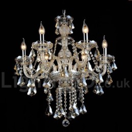 Lustre moderno de cristal K9 cor conhaque vintage retrô com 6 luzes