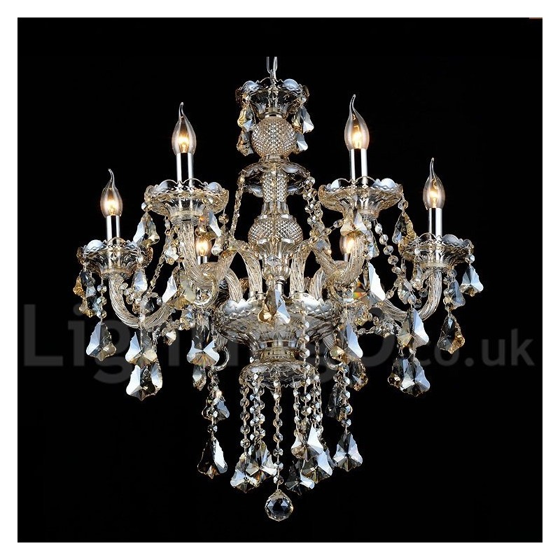 Lustre moderno de cristal K9 cor conhaque vintage retrô com 6 luzes