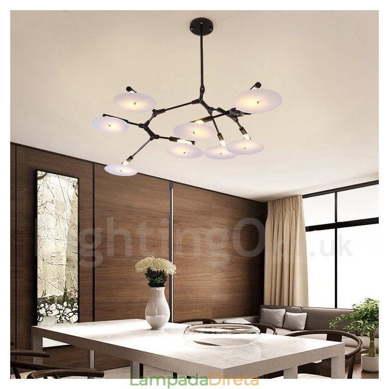 Lustre moderno contemporâneo preto de 8 luzes