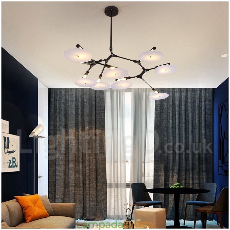 Lustre moderno contemporâneo preto de 8 luzes