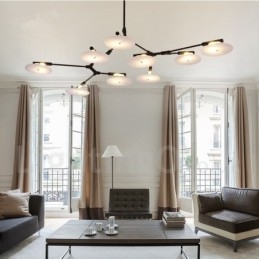 Lustre moderno contemporâneo preto de 9 luzes