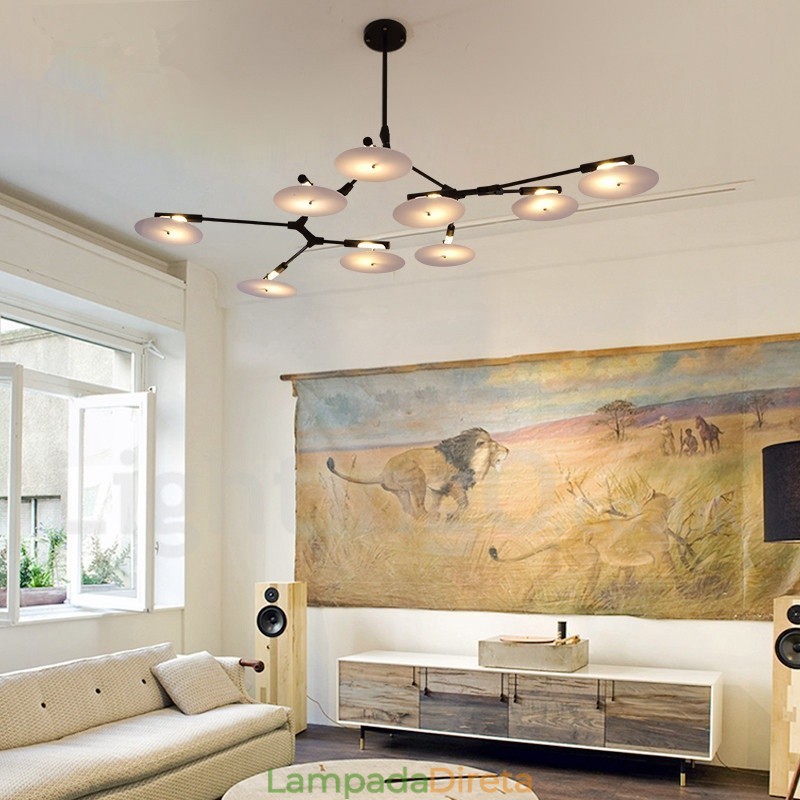 Lustre moderno contemporâneo preto de 9 luzes