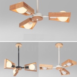 Lustre de madeira com 3 luzes e camada única, estilo moderno e contemporâneo