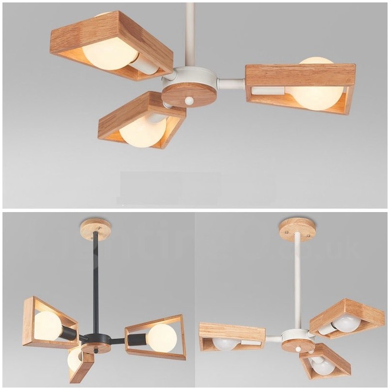 Lustre de madeira com 3 luzes e camada única, estilo moderno e contemporâneo