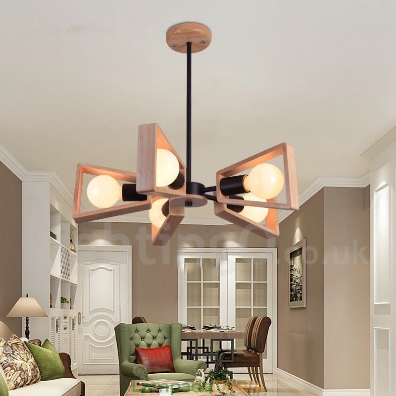 Lustre de madeira de camada única com 5 luzes, estilo moderno e contemporâneo