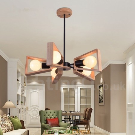 Lustre de madeira de camada única com 5 luzes, estilo moderno e contemporâneo