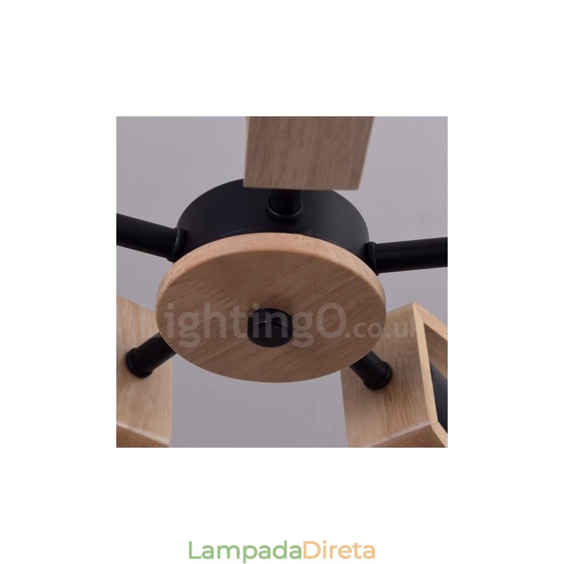 Lustre de madeira de camada única com 5 luzes, estilo moderno e contemporâneo