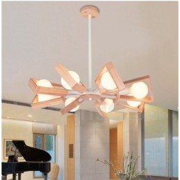 Lustre de madeira de camada única com 8 luzes, estilo moderno e contemporâneo